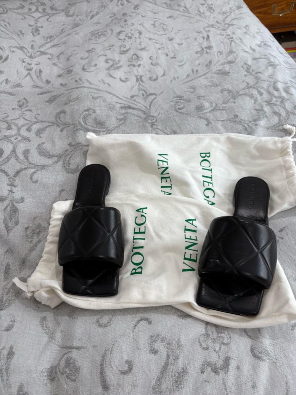 Bottega Veneta Black Quilted Leather Slide Sandals